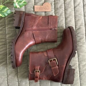 🆕Lucky Brand | Women’s NWOB Taini Motorcycle Bootie Brown Leather Ankle Boots 7